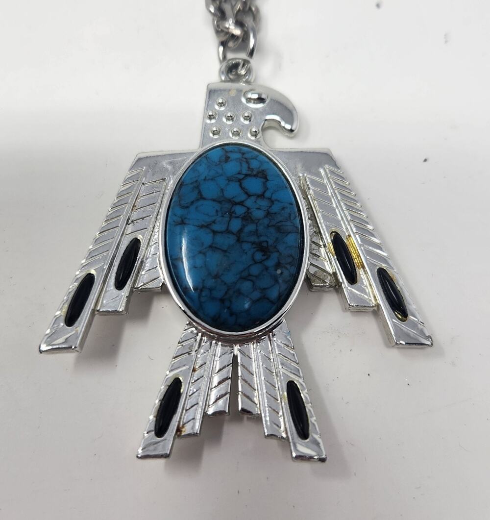 Vintage Navajo Blue Turquoise Silver Tone Pendant | Caroline Pollack | Necklace